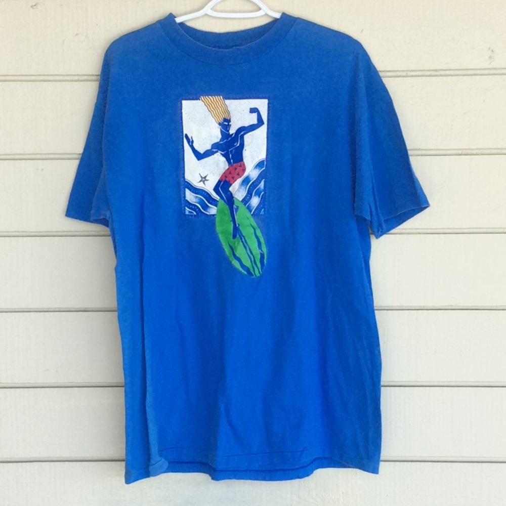 Men’s Vintage Blue 80s Surf Sport Shirt XL